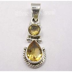 SilverStarJewel 925 Sterling Silver Citrine Necklace Pendant 1.2'' 2.9 Grams Wedding Fashion