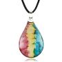 Suvani Jewelry Hand Blown Venetian Murano Glass Pastel Rasta Reggae Pastel 3 Colors Teardrop Puff Pendant Necklace