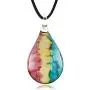 Suvani Jewelry Hand Blown Venetian Murano Glass Pastel Rasta Reggae Pastel 3 Colors Teardrop Puff Pendant Necklace