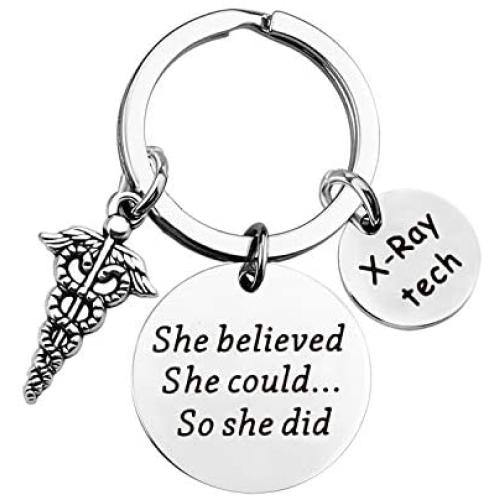BAUNA X-Ray Tech Keychain Radiology Technologist Gift She Believe She Could So She Did Inspiration X-Ray Technician Graduate Gifts