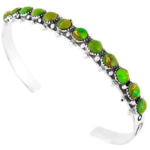 Turquoise Bracelet Sterling Silver 925 Genuine Turquoise Gemstones Cuff Bracelet