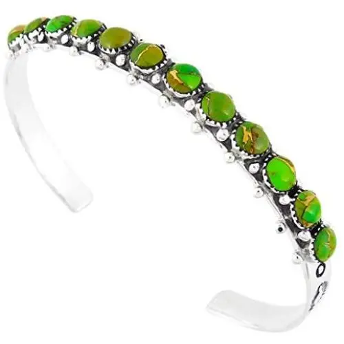 Turquoise Bracelet Sterling Silver 925 Genuine Turquoise Gemstones Cuff Bracelet