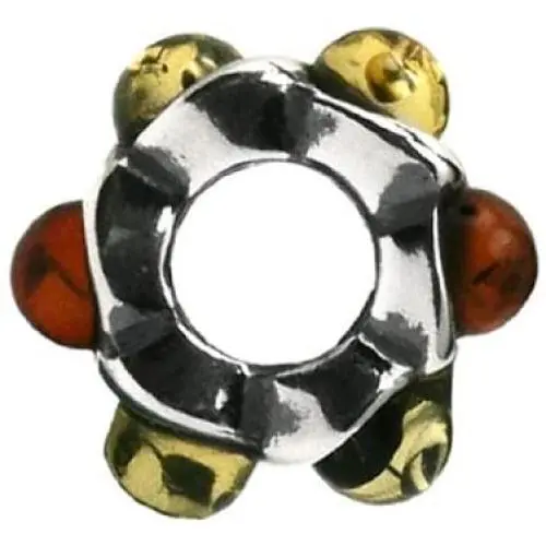 Multicolor Amber Sterling Silver Small Bead Multicolor Amber Sterling Silver Small Bead