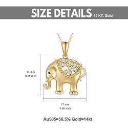 14k Gold Elephant Pendant Necklace for Women, Fine Gold Lucky Jewelry Gifts for Her, 16+1+1 Inch