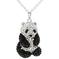 CRYSTALOGY Women’s Jewelry, Sterling Silver Swarovski Crystal Panda Bear Animal Pendant Necklace, 18” Chain
