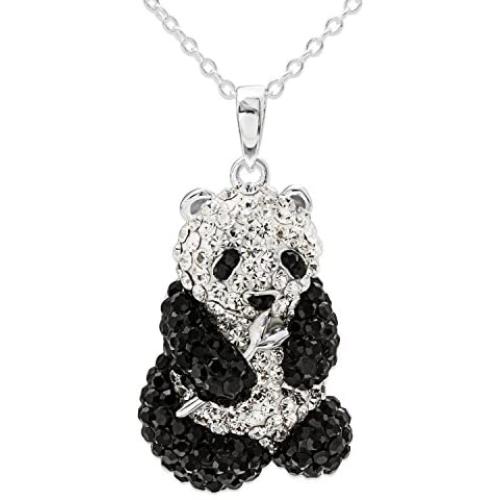 CRYSTALOGY Women’s Jewelry, Sterling Silver Swarovski Crystal Panda Bear Animal Pendant Necklace, 18” Chain