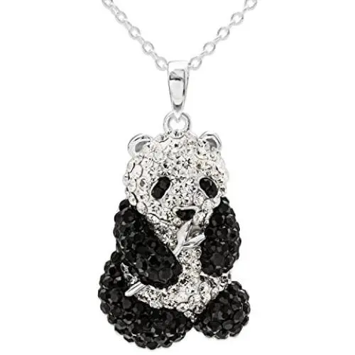 CRYSTALOGY Women’s Jewelry, Sterling Silver Swarovski Crystal Panda Bear Animal Pendant Necklace, 18” Chain CRYSTALOGY Women’s Jewelry, Sterling Silver Swarovski Crystal Panda Bear Animal Pendant Necklace, 18” Chain