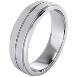 Heavy Solid Sterling Silver 6mm Unisex Wedding Band Comfort Fit Ring Brushed Raised Center Grooved Polished Sides