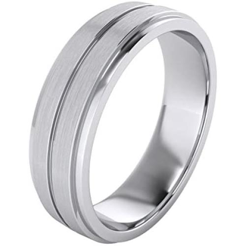 Heavy Solid Sterling Silver 6mm Unisex Wedding Band Comfort Fit Ring Brushed Raised Center Grooved Polished Sides