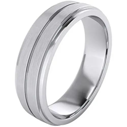 Heavy Solid Sterling Silver 6mm Unisex Wedding Band Comfort Fit Ring Brushed Raised Center Grooved Polished Sides Heavy Solid Sterling Silver 6mm Unisex Wedding Band Comfort Fit Ring Brushed Raised Center Grooved Polished Sides