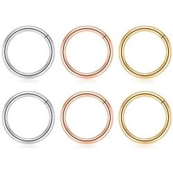 GAGABODY 20G 18G 16G 6 Pcs a Set Septum Jewelry Conch Piercing Jewelry 316L Surgical Steel Nose Hoop Lip Septum Rings Nose Piercing Helix Cartilage Earrings 3 Color Mix