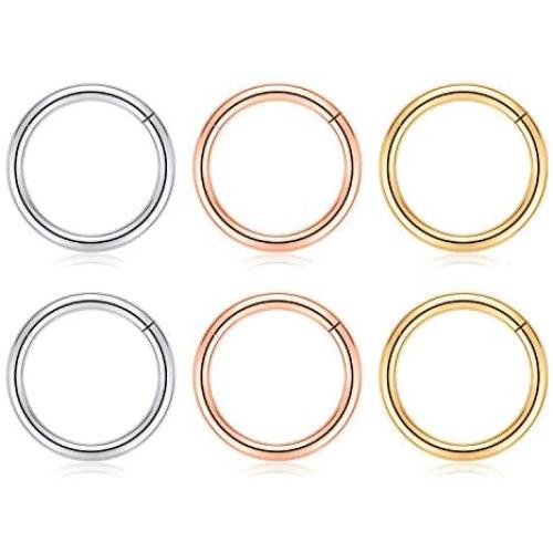 GAGABODY 20G 18G 16G 6 Pcs a Set Septum Jewelry Conch Piercing Jewelry 316L Surgical Steel Nose Hoop Lip Septum Rings Nose Piercing Helix Cartilage Earrings 3 Color Mix