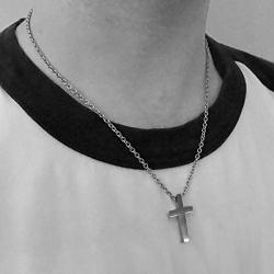 Loralyn Designs Small Mens Simple Stainless Cross Pendant Necklace 18, 20, 22, 24 or 30 Inch Chain
