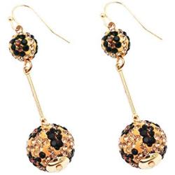 Rosemarie & Jubalee Womens Dangle Wild Animal Leopard Print Crystal Double Ball Bar Drop Earrings