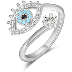 Deelan Evil Eye Rose Gold Platinum Plated Open Finger Rings for Women Crystal CZ Zircon Fashion Jewelry Female Trendy Gift Adjustable Ring