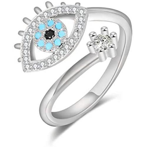 Deelan Evil Eye Rose Gold Platinum Plated Open Finger Rings for Women Crystal CZ Zircon Fashion Jewelry Female Trendy Gift Adjustable Ring