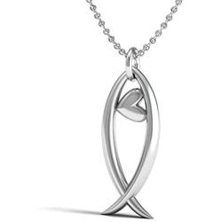 The Best .925 Sterling Silver Christian Jesus Fish Pendant with a Little Heart, Includes Necklace and a Free Polishing Cloth for Every Occasion