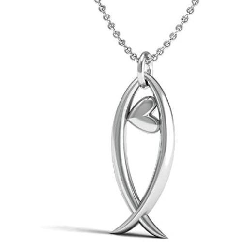 The Best .925 Sterling Silver Christian Jesus Fish Pendant with a Little Heart, Includes Necklace and a Free Polishing Cloth for Every Occasion