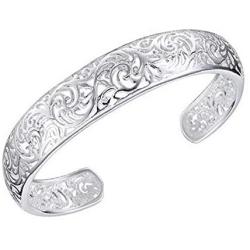 Yevison Bracelets, Womens 925 Sterling Silver Bezel Hollow Cuff Bangle Open Bracelet Jewelry Gift