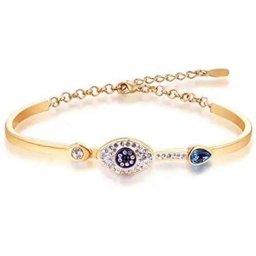 Barzel 18K Gold & White Gold Plated Crystal Evil Eye Bangle Barzel 18K Gold & White Gold Plated Crystal Evil Eye Bangle