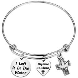 MAOFAED Baptism Gift for Women I Left it in The Water Cuff Bracelet Adult Baptism Gift Baptized Bracelet for Teen Girl