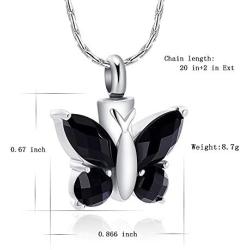 constantlife Cremation Jewelry for Ashes, Crystal Stone Butterfly Shape Stainless Steel Pendant Urn Necklace Keepsake for Women