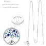 Sterling Silver Tree of Life Necklace Earrings Set March Birthstone Aquamarine Blue Sapphire Jewelry for Women Anniversary Birthday Gifts
