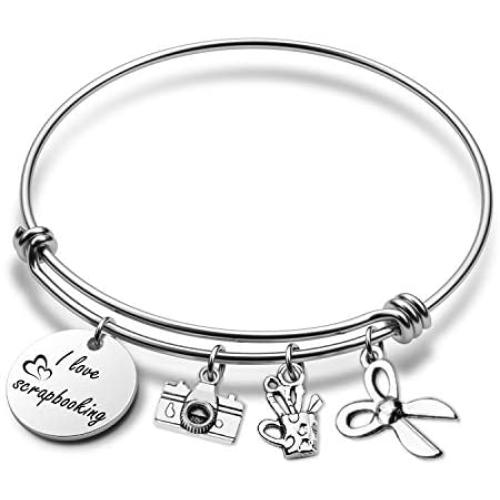 I Love Scrapbooking Bracelet Scrapbook Jewelry with Scrapbook Camera Scissors Charms(BR-Scrapbooking)