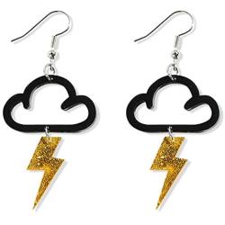 ZRosse Fashion Punk Acrylic Cute Black Cloud Gold Lightning Earrings Hot Charm Drop Dangle Women Girls Fashion Jewelry Statement Gift