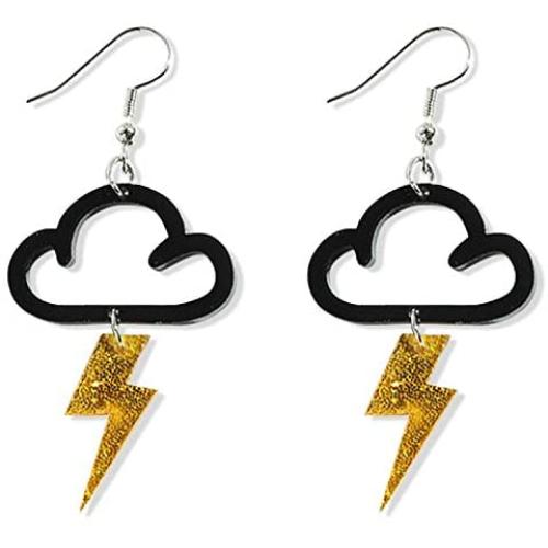 ZRosse Fashion Punk Acrylic Cute Black Cloud Gold Lightning Earrings Hot Charm Drop Dangle Women Girls Fashion Jewelry Statement Gift