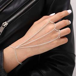 Chicque Punk Hand Chain Layered Finger Ring Claw Hand Bracelet Wedding Party Hand Jewelry for Women and Girls (Silver)