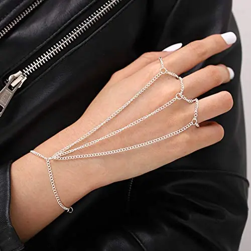 Chicque Punk Hand Chain Layered Finger Ring Claw Hand Bracelet Wedding Party Hand Jewelry for Women and Girls (Silver) Chicque Punk Hand Chain Layered Finger Ring Claw Hand Bracelet Wedding Party Hand Jewelry for Women and Girls (Silver)