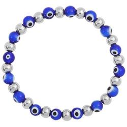 Edforce Stainless Steel Women Enamel Evil Eye Protection Beaded Link Chain Elastic Bracelet