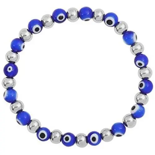 Edforce Stainless Steel Women Enamel Evil Eye Protection Beaded Link Chain Elastic Bracelet