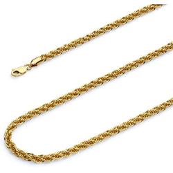 14k REAL Yellow Gold Hollow Mens 4mm Fancy Rope Chain Necklace with Lobster Claw Clasp