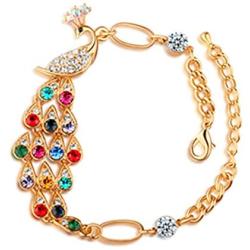 MIXIA Bohemian Colorful Austrian Crystal Peacock Charm Vintage Adjustable Cuff Bracelets for Women Romantic Valentines Day Gift Jewelry