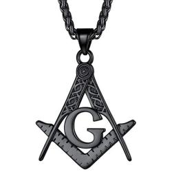 FaithHeart Masonic Necklace for Men, Freemason Compass Symbol Stainless Steel or 18K Gold Plated Free and Accepted Masons Pendant Jewelry with Gift Packaging