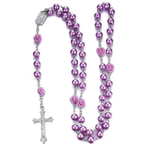 Rosary Beads Catholic, Handmade Imitation Pearl Rosary Necklace, Rosaries with Metal Crucifix Catholic Gift Rosary Beads Catholic, Handmade Imitation Pearl Rosary Necklace, Rosaries with Metal Crucifix Catholic Gift