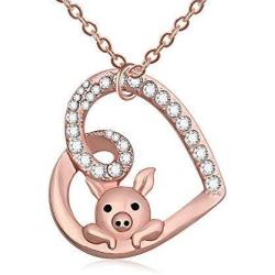 TUSHUO Delicate Cute Hollow Heart Lovely Pig Pendant Necklace Piggy Crystal Jewelry for Women Girls Birthday Valentines Day Gift