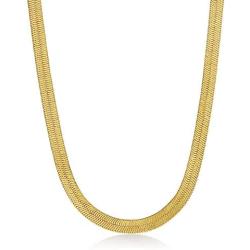 The Bling Factory 9mm 14k Yellow Gold Plated Flat Herringbone Chain Necklace + Gift Box