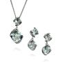 HAZZAR Real 925 Sterling Silver with Natural Green Square-Shape Amethyst and White Cubic-Zirconia Necklace & Dangle Earrings Set