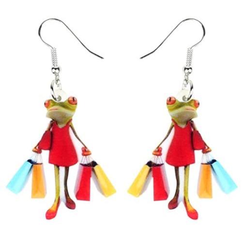 NEWEI Sweet Acrylic Shopping Lady Frog Earrings Drop Dangle Fashion Animal Jewelry for Women Girls Gift Wholesale