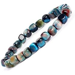 8mm Square Tiger Eye Stretch Bracelet Gemstone Strand Bracelet for Women Girls Handmade Healing Stone Jewelry Adjustable