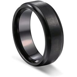 TUSEN JEWELRY Black Zirconium Ring Mens Wedding Band Comfort Fit 8mm