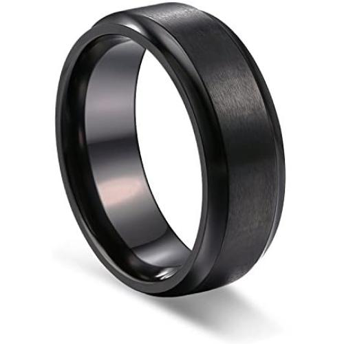 TUSEN JEWELRY Black Zirconium Ring Mens Wedding Band Comfort Fit 8mm