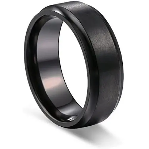 TUSEN JEWELRY Black Zirconium Ring Mens Wedding Band Comfort Fit 8mm TUSEN JEWELRY Black Zirconium Ring Mens Wedding Band Comfort Fit 8mm