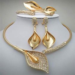 Nigerian Wedding African Beads Zinc Alloy Jewelry Sets Dubai Jewelry Sets Necklace Bracelet Earrings Ring Sets WHITE Gold-color
