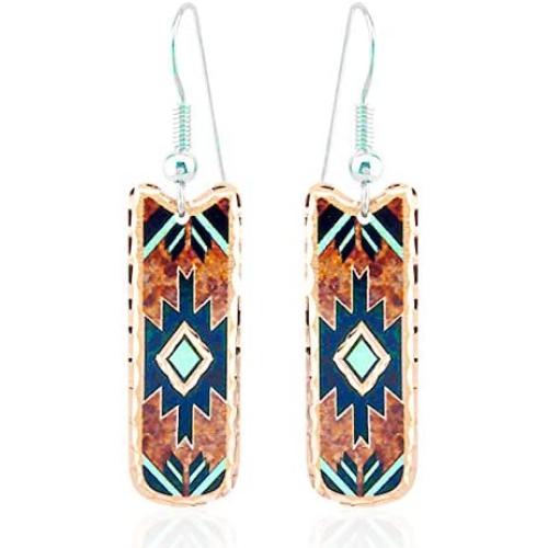 Women Girls Rectangular- shaped Arrowhead Earrings in Maroon and Turquoise Color, Copper Handmade Native American Earrings…