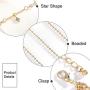 Ckecharfa Boho Layered Crystal Necklaces Gold Star Pendant Necklace Summer Beaded Choker Neck Chain Adjustable Jewelry Accessory for Women and Girls
