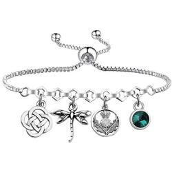 BLEOUK Outlander Gift Outlander Inspired Adjustable Bracelet Gift Outlander Scottish Thistle Dragonfly Charm Bracelet Outlander Fans Jewelry